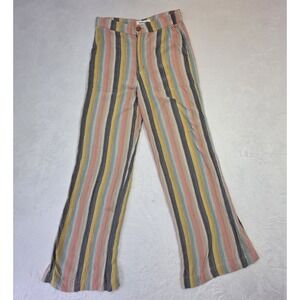 O'Neill Striped Wide Leg Pants Womens 26 Boho Beach Coastal Linen Blend High Ris